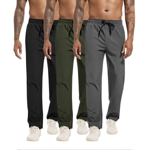 Men's casual sports pants in black, dark green and grey with elastic waist and drawstring