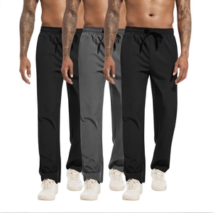 Men's straight-leg casual joggers with elastic drawstring waist in black and gray