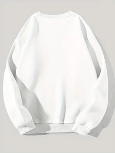 Détails des poignets et de l'ourlet côtelés sur ce sweat-shirt blanc à manches longues