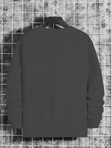 Vue arrière d'un sweat-shirt lourd à manches longues gris foncé avec bords-côtes