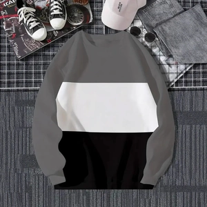 Sweat-shirt homme à col rond avec rayures color block en gris blanc et noir classique