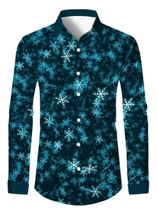 Vista dettagliata della camicia da uomo a maniche lunghe con stampa 3D di fiocchi di neve