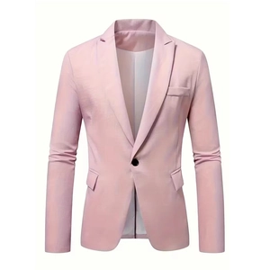 Slim fit light pink men's casual blazer with single-button closure and classic notched lapel