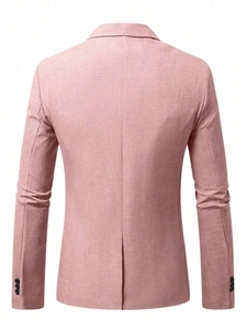Rear view of pink slim fit men's casual blazer with texture and single back vent detail