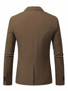 Detail view of brown casual blazer back featuring single vent and three-button cuffs