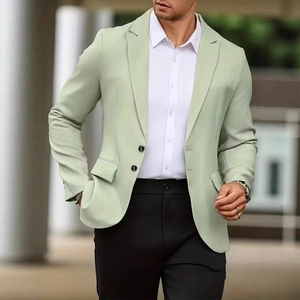 Slim fit men's light green blazer with classic notch lapel and two-button detail
