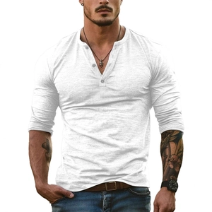 T-Shirt Henley à Manches Longues Décontracté pour Hommes Coupe Slim Texture Chinée Col à Boutons pour le Quotidien Sport