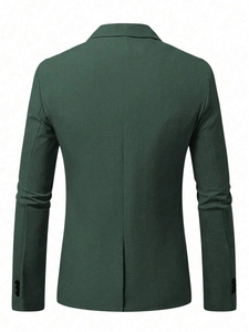 Slim fit dark green blazer back view featuring a single vent and fine fabric texture