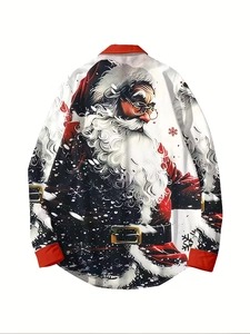 Vista dettagliata della stampa digitale 3D di Babbo Natale su camicia bianca a maniche lunghe
