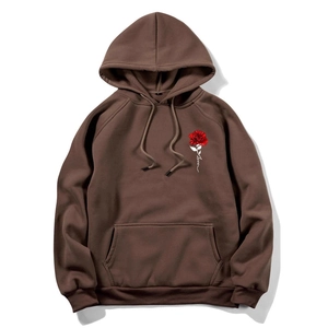 Brown oversized hoodie with red rose and Lover graphic design for men casual wear