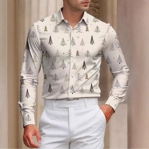 Dettaglio camicia slim fit a maniche lunghe con motivi geometrici di alberi di Natale