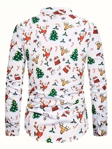 Vista posteriore dettagliata di una camicia bianca slim con stampe natalizie 3D colorate
