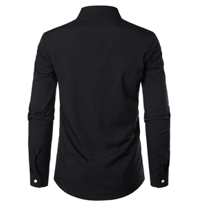 Men's slim fit black long sleeve business casual shirt with professional tailoring