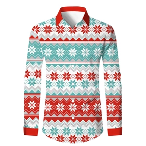 Camicia natalizia da uomo con stampe Fair Isle rosse, fiocchi di neve e colletto