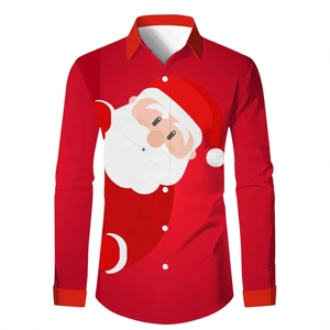 Camicia da uomo slim fit a maniche lunghe con stampa Babbo Natale 3D e colletto a revers