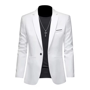 Men's slim fit single button white casual blazer jacket with modern notch lapel