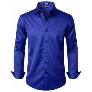 Classic royal blue long-sleeve business dress shirt for men with a polished finish