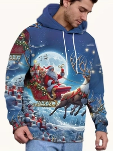 Détail d'un sweat à capuche pour homme avec impression 3D du Père Noël et des rennes
