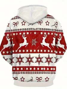 Détail de l'arrière du sweat à capuche de Noël avec rennes et flocons de neige