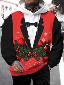 Vue détaillée de l'imprimé smoking de Noël 3D sur le sweat à capuche à manches longues