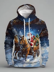 Détail de l'imprimé 3D de Noël sur sweat à capuche avec Père Noël et son traîneau