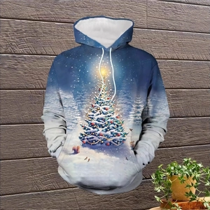 Sweat à capuche imprimé 3D Noël pour homme avec motifs de forêt enneigée et cerfs