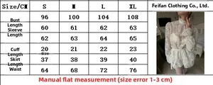 Detailed size chart for lace hollow high neck set showing S to XL measurements in CM