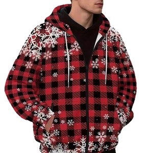 Sweat à capuche zippé pour homme avec carreaux buffalo rouges et flocons de neige