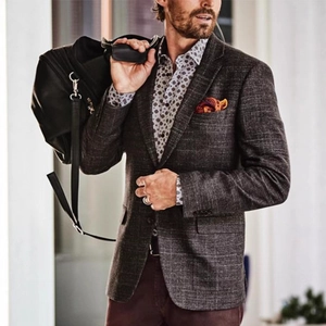 Men's Slim Fit Casual Blazer Single Breasted One Button Plaid Striped Suit Jacket For Business Wedding Party Fashion Outerwear