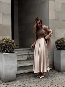 Women Elegant High Waist Satin Maxi Skirt Solid Color Big Swing Flowy Long Skirt For Daily Commute Party Office Wear