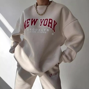 Women Letter Print Fleece Lined Hoodie And Jogger Pants Long Sleeve Top And Bottom Winter Streetwear Tracksuit