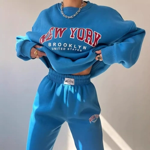 Women's Klein Blue Brooklyn print hoodie and pants lounge set in thick cotton fabric