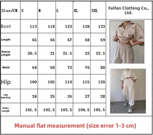 Detailed size chart for women's casual print t-shirt and loose pants two-piece set