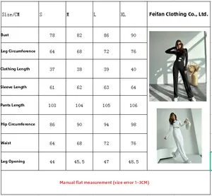 Comprehensive size chart for women casual long sleeve top and pants set from S to XL