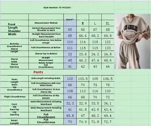 Comprehensive size chart for women's casual print short sleeve sweatshirt and pants set