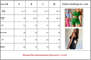 Size chart showing detailed measurements for women's yoga sports set in various sizes