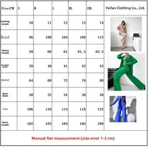 Guide des tailles pour ensemble trois pièces indiquant longueur, buste et taille S-2XL