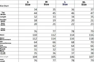 Size chart for women's knit vest and trousers set with detailed S to XL measurements