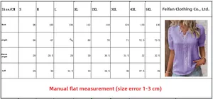 Size chart for hollow short sleeve shirt showing bust and length measurements from S to 5XL