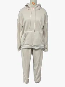Close-up of fleece-lined hoodie and sweatpants set on a white mannequin torso