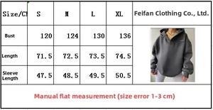 Guide des tailles pour sweat à capuche doublé polaire avec mesures du buste et longueur