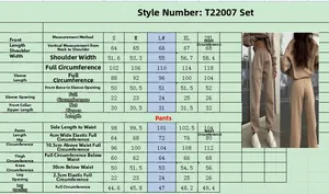Detailed size guide for casual long sleeve hoodie and pants set for women