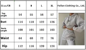 Tableau des tailles pour ensemble de survêtement gris en polaire avec sweat à capuche