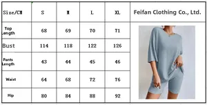 Detailed size chart for women's casual loose solid knit t-shirt and shorts set