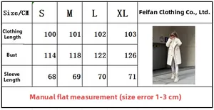 Detailed size chart for winter suede coat showing length, bust, and sleeve measurements