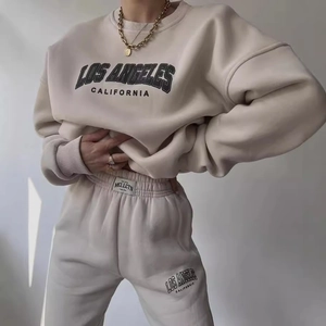 Women Casual Letter Print Hoodie And Pants Set Fleece Lined Long Sleeve Top And Bottom Tracksuit Outfits