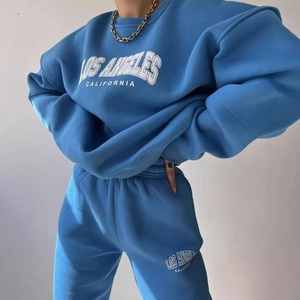 Sky blue Los Angeles printed tracksuit set with sweatshirt and joggers for casual wear