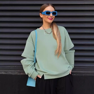 Sweatshirt Femme Col Rond avec Manches Ajourées Impression Lettres Casual Pullover Ample Streetwear Mode Automne