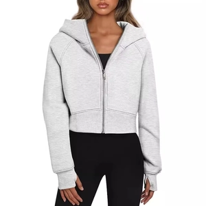 Felpa con Cappuccio con Zip Corta da Donna Manica Lunga con Fori per il Pollice Tinta Unita Giacca Sportiva Casual per Palestra Yoga