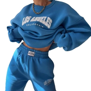 Royal blue two-piece Los Angeles print tracksuit with fleece hoodie and jogger pants
